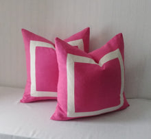 Load image into Gallery viewer, Fuchsia Pink Pillow Cover with Mitered Band 20x20 22x22 24x24 MADE TO ORDER
