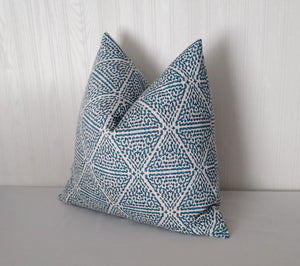 Blue Pillow Cover Geometric Tribal FREE PIPING 18x18 20x20 22x22 24x24 13x20