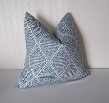 Load image into Gallery viewer, Blue Pillow Cover Geometric Tribal FREE PIPING 18x18 20x20 22x22 24x24 13x20
