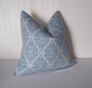 Blue Pillow Cover Geometric Tribal FREE PIPING 18x18 20x20 22x22 24x24 13x20