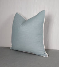 Load image into Gallery viewer, Light Blue Pillow Cover Baby Blue Sky Blue Linen Rayon FREE PIPING 18x18 20x20 22x22 24x24 MADE TO ORDER
