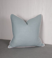 Load image into Gallery viewer, Light Blue Pillow Cover Baby Blue Sky Blue Linen Rayon FREE PIPING 18x18 20x20 22x22 24x24 MADE TO ORDER
