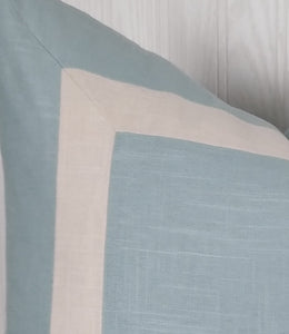 Blue Pillow Cover Light Blue with White Mitered Band 18x18 20x20 22x22 24x24 26x26