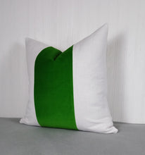 Load image into Gallery viewer, Green Velvet Pillow Cover Tri-Panel Color Block Kelly White or Ivory 18x18 20x20 22x22
