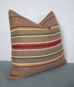 Taupe Wool Pillow Cover Taupe Burgundy Ivory Stripe "Blanket" Pillow Cover 18x18 20x20 22x22