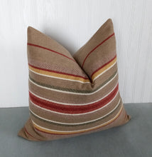 Load image into Gallery viewer, Taupe Wool Pillow Cover Taupe Burgundy Ivory Stripe &quot;Blanket&quot; Pillow Cover 18x18 20x20 22x22
