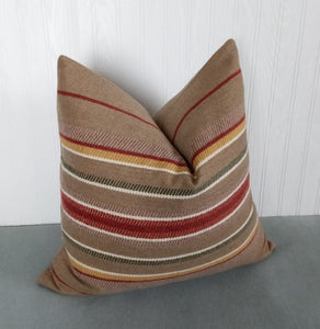 Taupe Wool Pillow Cover Taupe Burgundy Ivory Stripe "Blanket" Pillow Cover 18x18 20x20 22x22