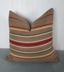 Taupe Wool Pillow Cover Taupe Burgundy Ivory Stripe "Blanket" Pillow Cover 18x18 20x20 22x22