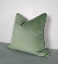 Load image into Gallery viewer, Green Velvet Pillow Cover Sage Eucalyptus FREE PIPING 18X18 20x20 22x22 24x24
