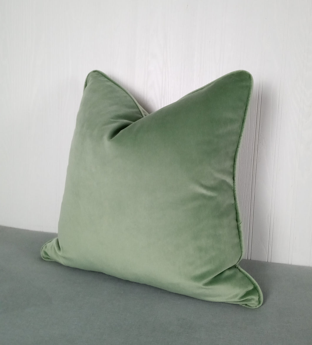 Green Velvet Pillow Cover Sage Eucalyptus FREE PIPING 18X18 20x20 22x22 24x24