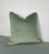 Load image into Gallery viewer, Green Velvet Pillow Cover Sage Eucalyptus FREE PIPING 18X18 20x20 22x22 24x24
