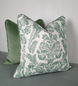 Green and White Pillow Cover Painterly Damask Sage Eucalyptus FREE PIPING 18x18 20x20 22x22 24x24 13x20 14x22