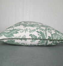 Load image into Gallery viewer, Green and White Pillow Cover Painterly Damask Sage Eucalyptus FREE PIPING 18x18 20x20 22x22 24x24 13x20 14x22
