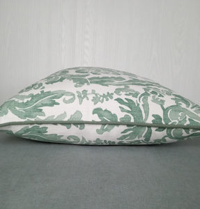 Green and White Pillow Cover Painterly Damask Sage Eucalyptus FREE PIPING 18x18 20x20 22x22 24x24 13x20 14x22