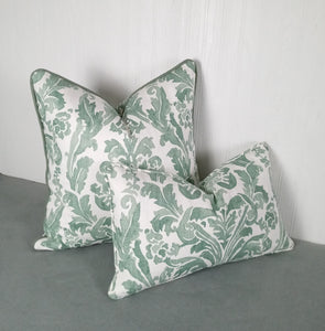 Green and White Pillow Cover Painterly Damask Sage Eucalyptus FREE PIPING 18x18 20x20 22x22 24x24 13x20 14x22