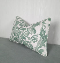 Load image into Gallery viewer, Green and White Pillow Cover Painterly Damask Sage Eucalyptus FREE PIPING 18x18 20x20 22x22 24x24 13x20 14x22
