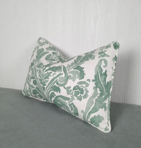 Green and White Pillow Cover Painterly Damask Sage Eucalyptus FREE PIPING 18x18 20x20 22x22 24x24 13x20 14x22