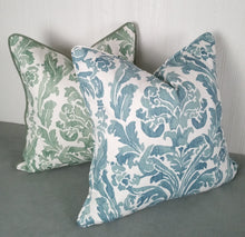 Load image into Gallery viewer, Blue and White Pillow Cover Painterly Damask FREE PIPING 18x18 20x20 22x22 24x24 13x20 14x22
