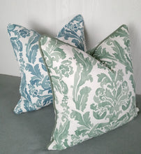 Load image into Gallery viewer, Green and White Pillow Cover Painterly Damask Sage Eucalyptus FREE PIPING 18x18 20x20 22x22 24x24 13x20 14x22
