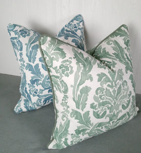 Green and White Pillow Cover Painterly Damask Sage Eucalyptus FREE PIPING 18x18 20x20 22x22 24x24 13x20 14x22