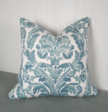 Load image into Gallery viewer, Blue and White Pillow Cover Painterly Damask FREE PIPING 18x18 20x20 22x22 24x24 13x20 14x22
