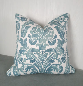 Blue and White Pillow Cover Painterly Damask FREE PIPING 18x18 20x20 22x22 24x24 13x20 14x22