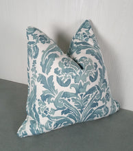 Load image into Gallery viewer, Blue and White Pillow Cover Painterly Damask FREE PIPING 18x18 20x20 22x22 24x24 13x20 14x22
