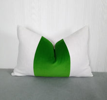 Load image into Gallery viewer, Green Velvet Pillow Cover Tri-Panel Color Block Kelly White or Ivory 18x18 20x20 22x22
