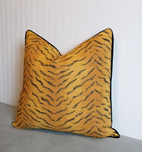 Tiger Pillow Cover Animal Skins Gold and Black 16x16 18x18 20x20 22x22 24x24 FREE PIPING ON SALE!