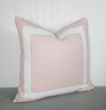 Load image into Gallery viewer, Pink Pillow Cover with White or Ivory Mitered Band  18x18 20x20 22x22 24x24 or Bed Sham
