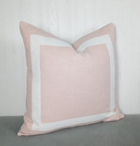 Pink Pillow Cover with White or Ivory Mitered Band  18x18 20x20 22x22 24x24 or Bed Sham