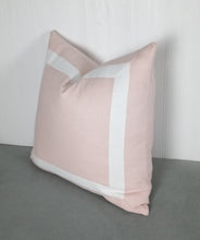 Load image into Gallery viewer, Pink Pillow Cover with White or Ivory Mitered Band  18x18 20x20 22x22 24x24 or Bed Sham
