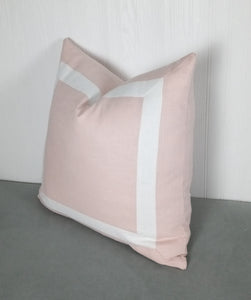 Pink Pillow Cover with White or Ivory Mitered Band  18x18 20x20 22x22 24x24 or Bed Sham