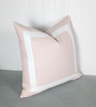 Load image into Gallery viewer, Pink Pillow Cover with White or Ivory Mitered Band  18x18 20x20 22x22 24x24 or Bed Sham
