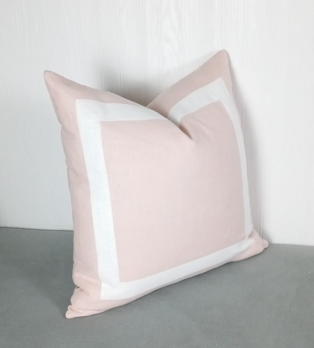 Pink Pillow Cover with White or Ivory Mitered Band  18x18 20x20 22x22 24x24 or Bed Sham