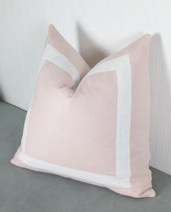 Pink Pillow Cover with White or Ivory Mitered Band  18x18 20x20 22x22 24x24 or Bed Sham