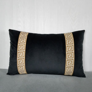 Black Velvet Pillow Cover with Gold Greek Key Trim FREE PIPING 13X20 14X22 18X18 20X20 22X22 Made To Order