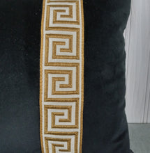 Load image into Gallery viewer, Black Velvet Pillow Cover with Gold Greek Key Trim FREE PIPING 13X20 14X22 18X18 20X20 22X22 Made To Order
