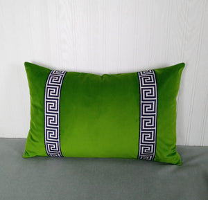 Green Velvet Pillow Cover with Greek Key Trim FREE PIPING 13X20 14X22 18X18 20X20 22X22 Made To Order