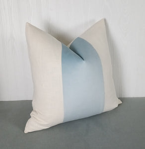 Blue Pillow Cover Velvet Color Block Tri Panel White or Ivory Panels 18x18 20x20 22x22 13x20 14x22