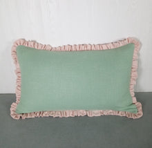 Load image into Gallery viewer, Light Green Ruffled Pillow Cover with Light Pink Ruffle 13x20 14x22 19x25 19x29 19x36 Bed Sham
