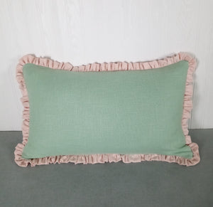 Light Green Ruffled Pillow Cover with Light Pink Ruffle 13x20 14x22 19x25 19x29 19x36 Bed Sham