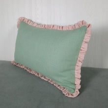 Load image into Gallery viewer, Light Green Ruffled Pillow Cover with Light Pink Ruffle 13x20 14x22 19x25 19x29 19x36 Bed Sham
