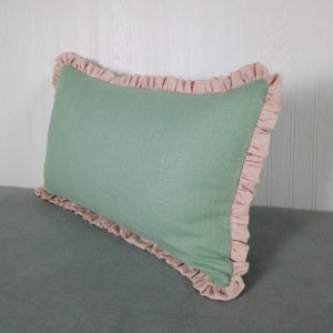 Light Green Ruffled Pillow Cover with Light Pink Ruffle 13x20 14x22 19x25 19x29 19x36 Bed Sham