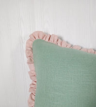 Load image into Gallery viewer, Light Green Ruffled Pillow Cover with Light Pink Ruffle 13x20 14x22 19x25 19x29 19x36 Bed Sham
