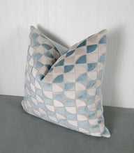 Load image into Gallery viewer, Light Blue Pillow Cover Geometric Cut Velvet FREE PIPING 18X18 20X20 22X22 24X24 MADE TO ORDER
