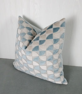 Light Blue Pillow Cover Geometric Cut Velvet FREE PIPING 18X18 20X20 22X22 24X24 MADE TO ORDER