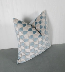 Light Blue Pillow Cover Geometric Cut Velvet FREE PIPING 18X18 20X20 22X22 24X24 MADE TO ORDER