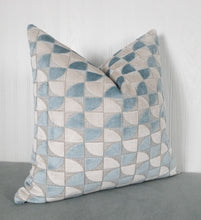 Load image into Gallery viewer, Light Blue Pillow Cover Geometric Cut Velvet FREE PIPING 18X18 20X20 22X22 24X24 MADE TO ORDER
