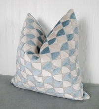 Load image into Gallery viewer, Light Blue Pillow Cover Geometric Cut Velvet FREE PIPING 18X18 20X20 22X22 24X24 MADE TO ORDER
